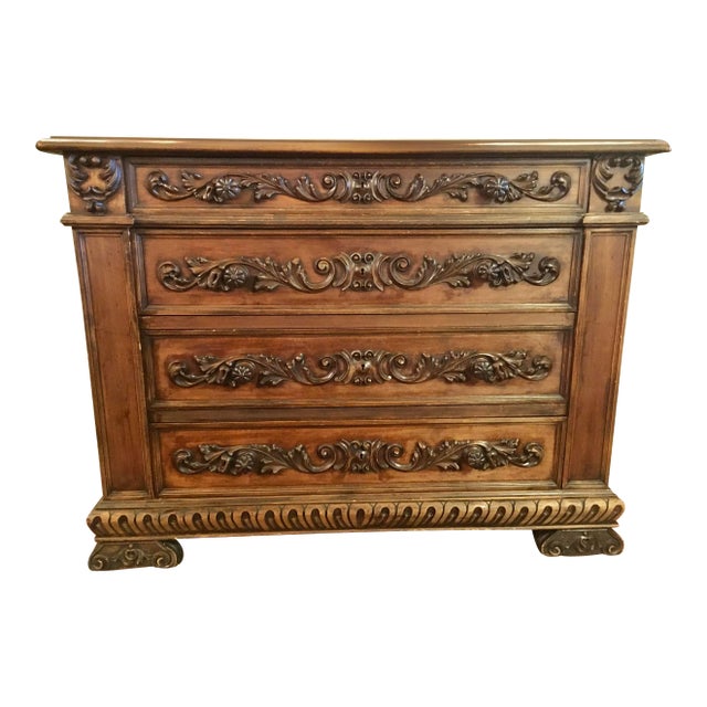 European Walnut Carved Chest of Drawers For Sale