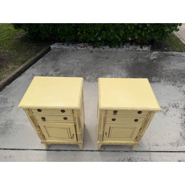 Vintage French Provincial Carved Nightstands With Locking Commode Cabinets by Agr Paris, Pair For Sale - Image 11 of 17