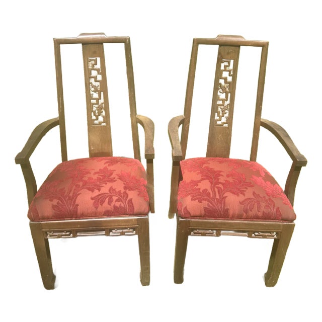 Modern Mahogany Ancient Dragon Motif Chinoiserie Armchairs - 2 Available For Sale