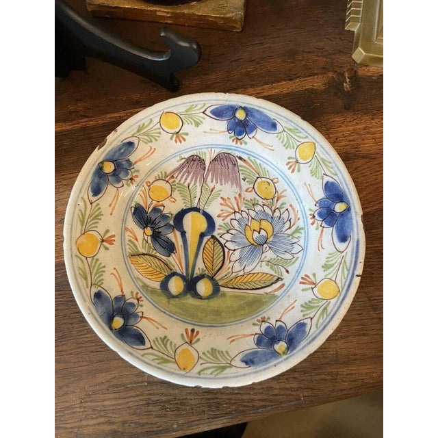 Ceramic Circa 1740 Multi Colored Hand Painted Delft Tin Glazed 9.25" Plate For Sale - Image 7 of 10