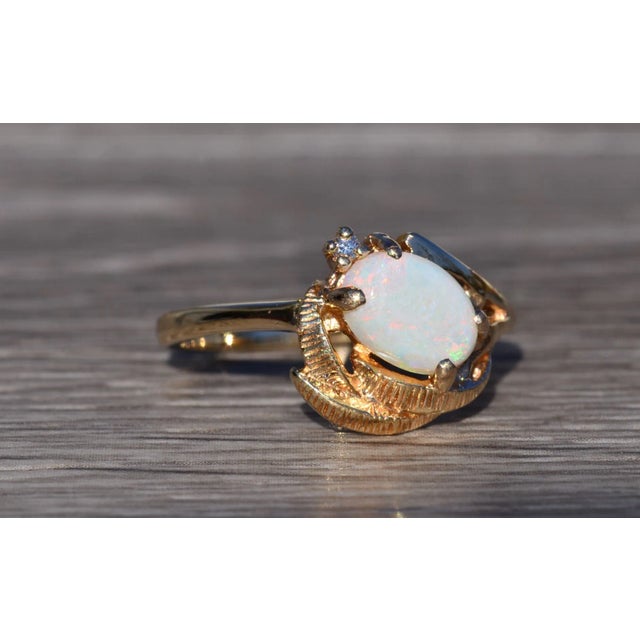 Metal The Lompoc: Australian Opal and Diamond Ring in Yellow Gold For Sale - Image 7 of 10