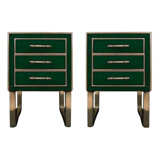 Handmade Bedside Tables in Glass and Brass from Justfurnituress SRL, Set of 2 For Sale