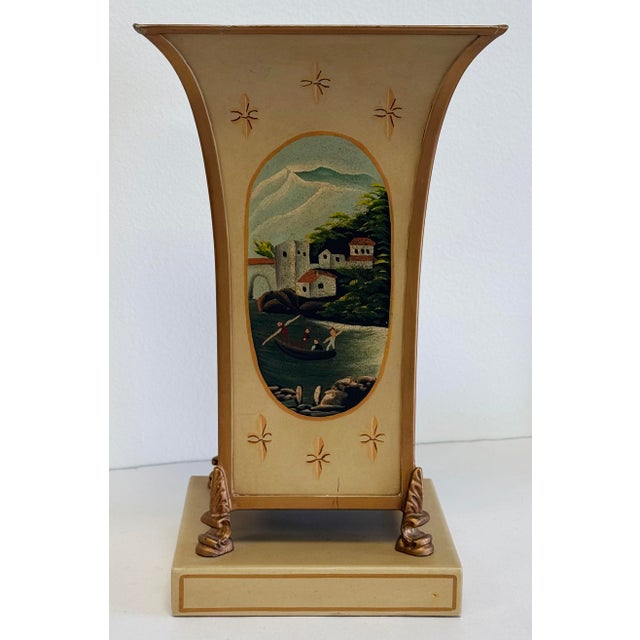 Vintage Hand-Painted Tole Tinware Vase For Sale - Image 4 of 11