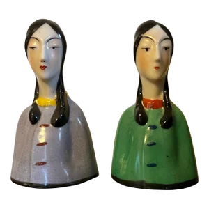 1920's Art Deco Made in Japan Figural Bells in the Form of Porcelain Ladies - a Pair