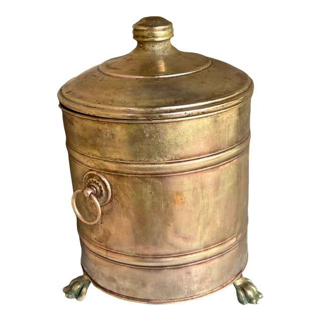 19th Century Copper Coal Lidded & Footed Bucket With Insert For Sale