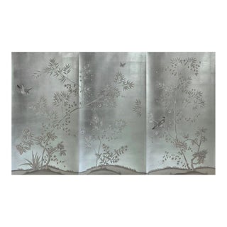 Hand Painted Chinoiserie Artworks Wallpaper Murals 35" X 63"/Panel - 3 Panels For Sale