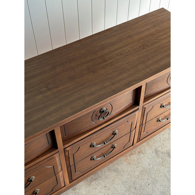 Vintage Walnut Triple Dresser by Ward Furniture Mfg. For Sale - Image 12 of 18