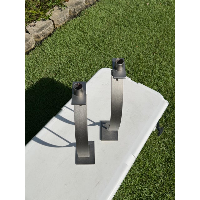 Metal Rick Martin Signed Modernist Welded Steel Candleholders, 2003, Pair For Sale - Image 7 of 12