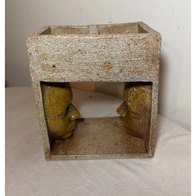 1980s Modern Earthenware Pottery Figural Face to Face Sculpture Statue Brick Planter For Sale In New York - Image 6 of 14