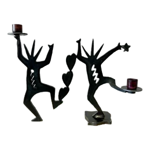 1990s Postmodern Ivan McLean Cut Steel Dancing Figures Candelabra