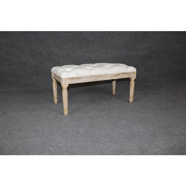 Wood Restoration Hardware Style Bleached Tufted Upholstered Louis XVI Style Bench For Sale - Image 7 of 7
