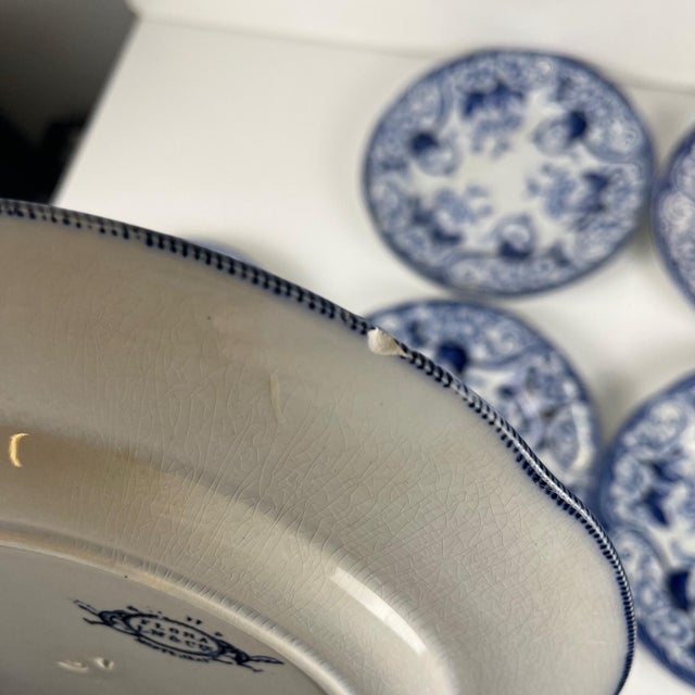 Blue Antique Flora Ironstone Dinner Plates from Creil and Montereau, 1800s, Set of 6 For Sale - Image 8 of 13