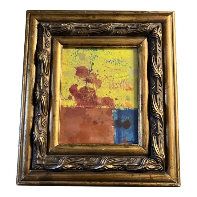 1970’s Original Abstract Painting Chunky Gold Vintage Wood Frame For Sale
