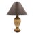 Vintage Swirl Ribbed Crackle Glaze Table Lamp With Dark Wooden Base & Custom Dark Brown Shade For Sale