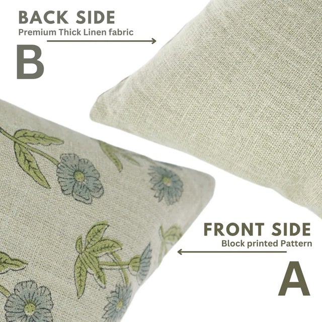 Fabdivine Indian Block Print Cushion Cover 14x14 Inch Thick Linen-Kirti For Sale - Image 4 of 4