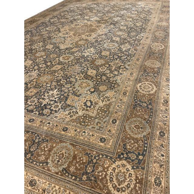 1880s Antique Allover Arabesque Medallion Navy Woven Wool Persian Tabriz Rug For Sale - Image 4 of 8