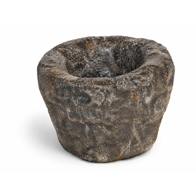 18th Century Granite Stone Bowl Charcoal Gray Black 8.7 Lb Mortar Planter For Sale - Image 9 of 11