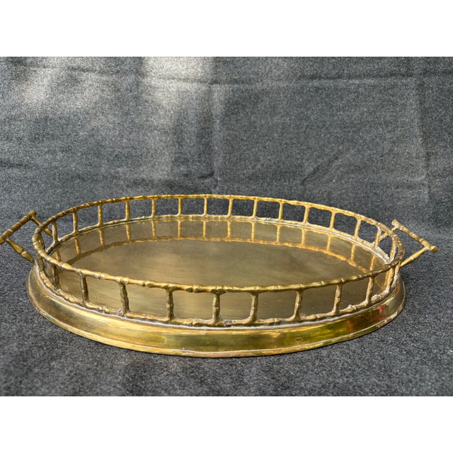 Vintage Faux Bamboo Brass Oval Tray For Sale - Image 11 of 17