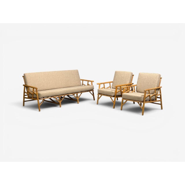 Ficks Reed, Three Seater Sofa, Bamboo, Cane, Beige Tweed, Usa, 1950s For Sale - Image 14 of 15