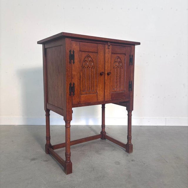 Remarks: Vintage hall cabinet 1960s. Solid oak chest with oak veneer top. Cabinet is in very good condition. Measurements:...