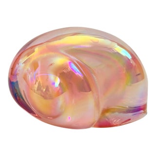 Vintage Iridescent Pink Art Glass Shell Paperweight For Sale