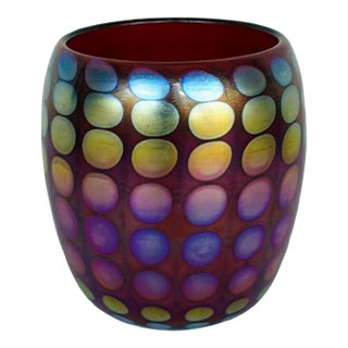 Vintage Red and Iridescent Dots Art Glass Vase by Thomas Phiabaum For Sale