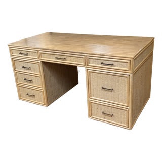 Bielecky Brothers Rattan Desk With Filing Drawers For Sale
