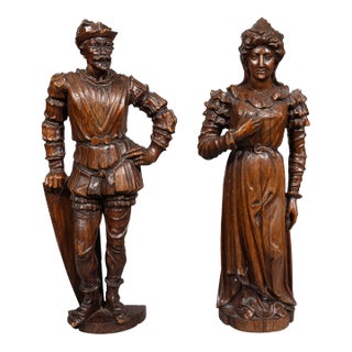 Pair of European Carved Figures of a Man and Woman For Sale