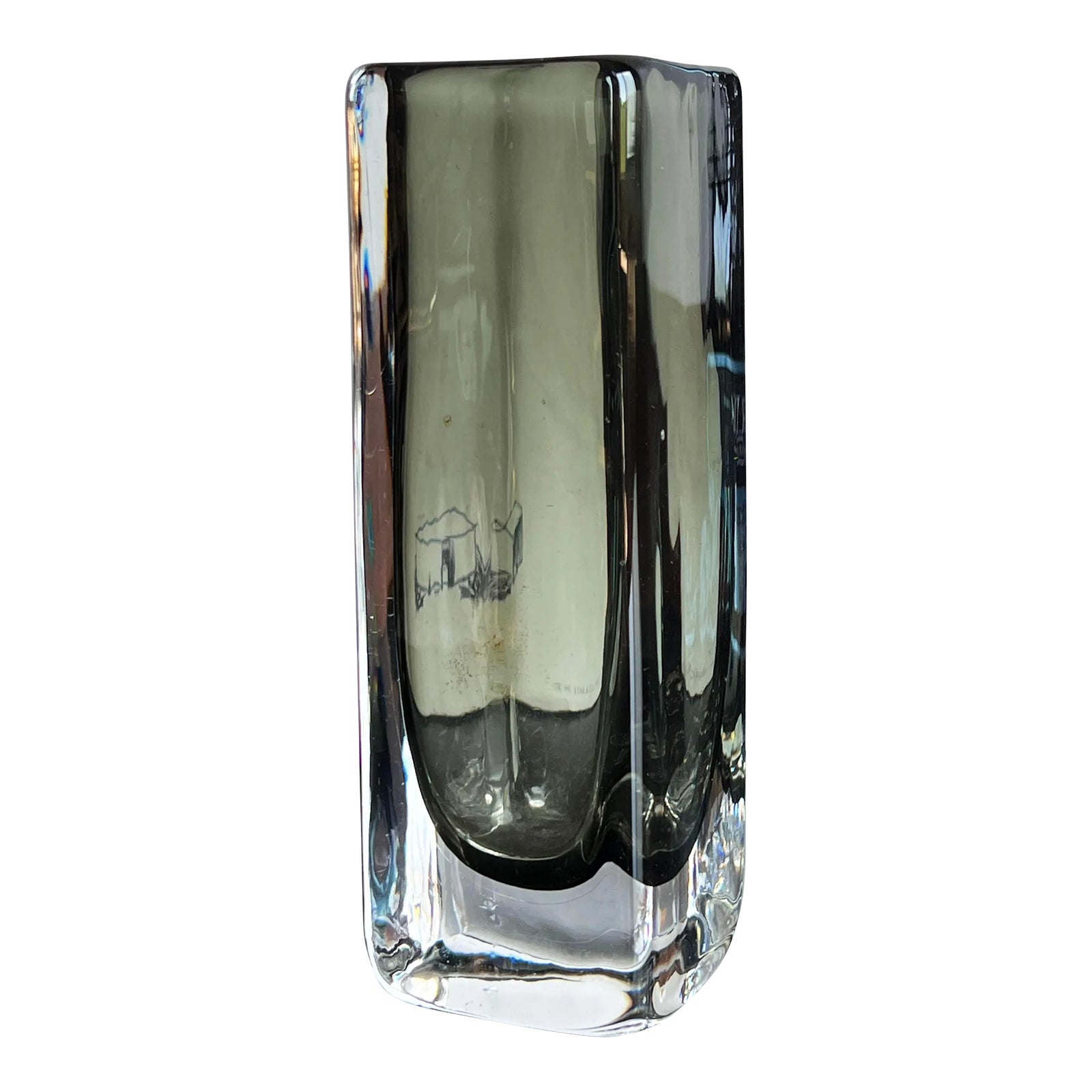 Vintage Sommerso Murano Glass Smoked Grey Vase