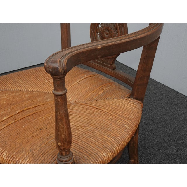 Vintage French Country Low Profile Brown Rush Accent Chair For Sale - Image 10 of 13