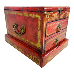Vintage Leather Clad Hand Painted Chinese Dresser Box