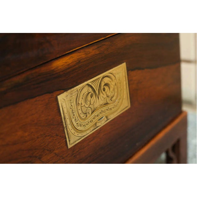 Brown Antique Wedding Chest With Bronze Inlay on a Custom Stand-France, C. 1860 For Sale - Image 8 of 9