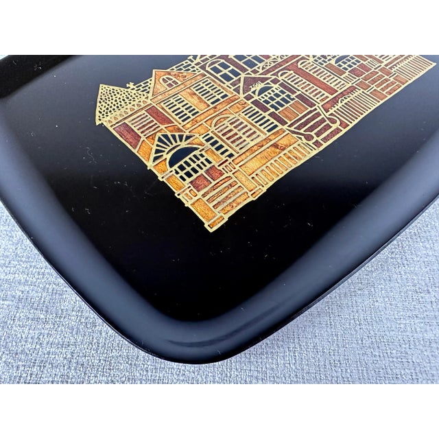 Mid 20th Century Mid Century Couroc Serving / Bar Tray With Rowhouses Motif For Sale - Image 5 of 10