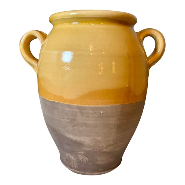 Vintage Mid-Century Italian Mustard Glazed Terracotta "Orcio" Jar – 8" For Sale