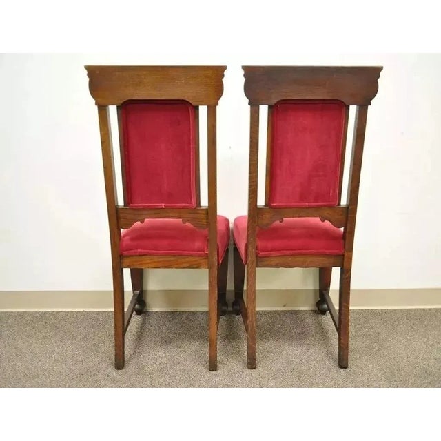 Red Early 20th Century Antique Renaissance Revival Figural Lion Carved Oak Dining Chairs - Set of 4 For Sale - Image 8 of 11