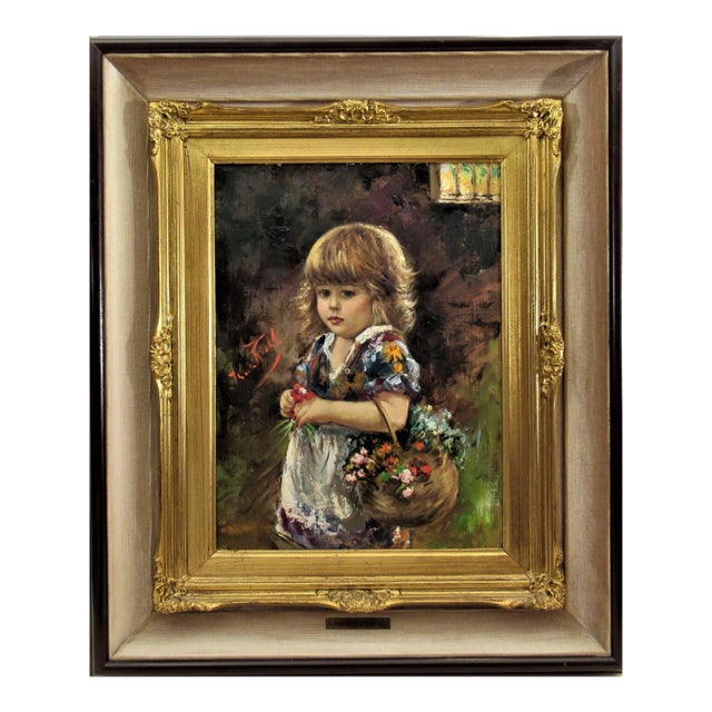 Franco Rispoli, Little Girl with Flowers Basket, Circa 1975 For Sale
