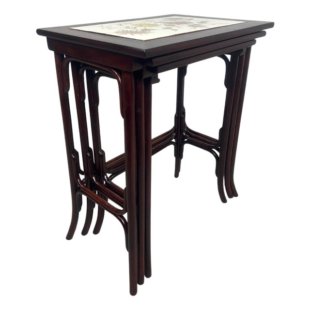 Bentwood Nesting Tables with Ceramic Top from Thonet, 1890s, Set of 3 For Sale