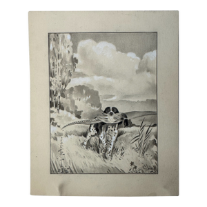 Original Signed Graphite Illustration of Hunting Dog Retrieving Pheasant, 7.25 × 9 In.