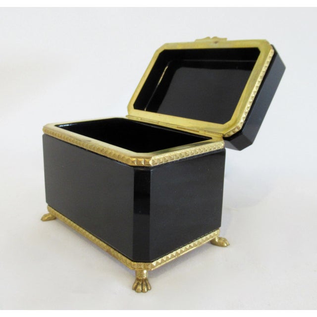 C.1930's Cenedese Murano Italian Hand-Blown Black Keepsake Lidded Box & Accent Dish With Bronze Gilded Mounts For Sale - Image 9 of 18