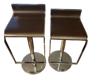 Pair of Faux Leather & Metal Adjustable Bar Stools