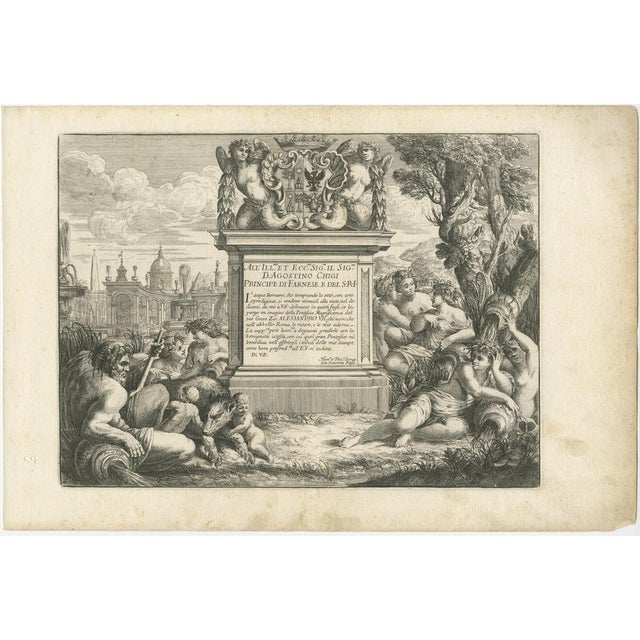 Etching of Agostino Chigi's Coat of Arms and View of Rome, by Cesare Fantetti This exquisite 17th-century etching, created...