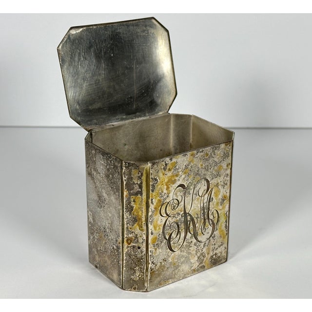 Georgian-Style Silver Plated Monogrammed Tea Caddy for your consideration. The tea caddy measures approx. 4 inches tall, 3...