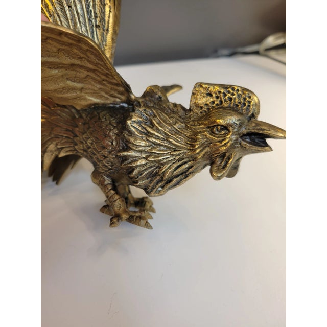 Metal Mid-Century Brass Fighting Rooster- a Pair For Sale - Image 7 of 11