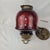Antique Ruby Red Glass Hanging Oil Lamp Macbeth Pearl Glass Chimney Brass Trim For Sale - Image 11 of 13
