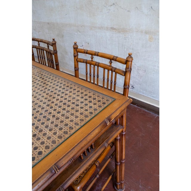 Glass Faux Bamboo and Vienna Straw Dining Set, 1970s, Set of 7 For Sale - Image 7 of 9