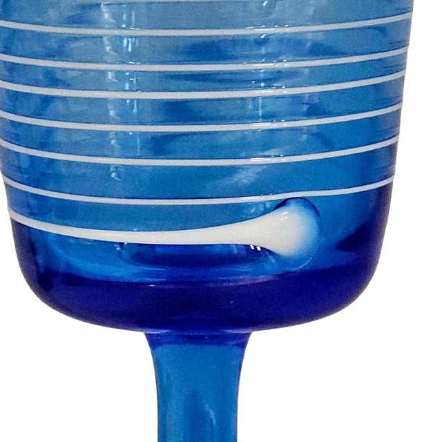 Late 20th Century Villeroy & Boch Conga White Swirl Cobalt Crystal Wine Goblets Set of 4 For Sale - Image 9 of 13