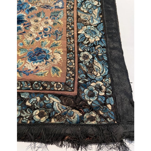 Antique Chinese Embroidered Floral Silk Panel Qing Dynasty For Sale In Los Angeles - Image 6 of 11