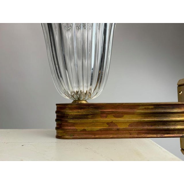 Metal Murano Glass Wall Lamps attributed to Ercole Barovier, Italy, 1940s, Set of 4 For Sale - Image 7 of 13