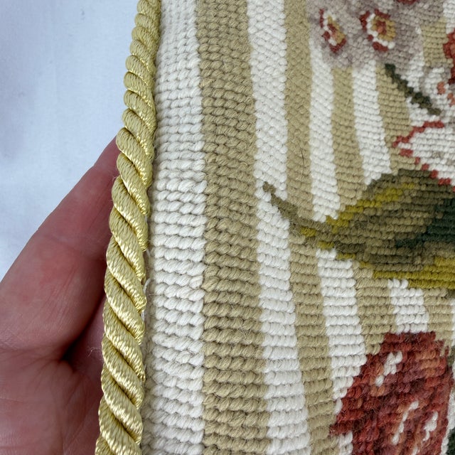 Needlepoint Pillow Cover Tan Floral Striped With Cream Velvet Backing 14" ***Cover Only*** Handcrafted needlepoint pillow...