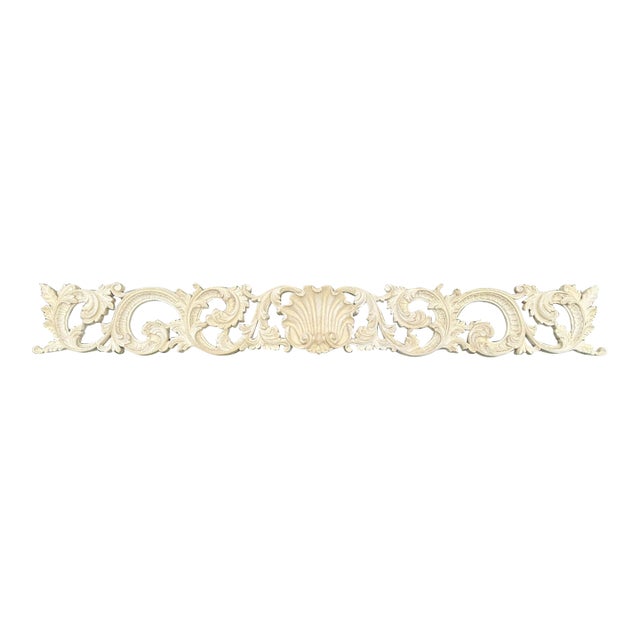 1970s Vintage 64 Inch Baroque Overdoor Wall Pediment Large Shell Scroll Frieze Header For Sale